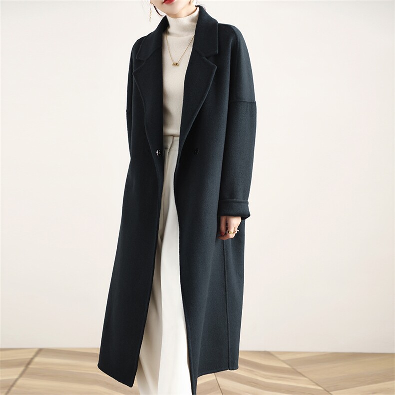 2025年秋季通勤茧型翻领时尚百搭通勤休闲双面呢羊毛大衣，女装双面呢大衣，琳尚羊绒
