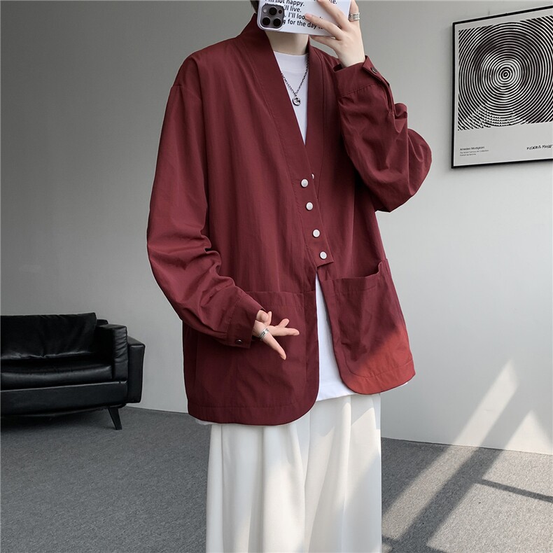 现货CS1161-p55新款高品质小众叠穿开衫大码衬衫上衣外套,男装衬衫,电商A059