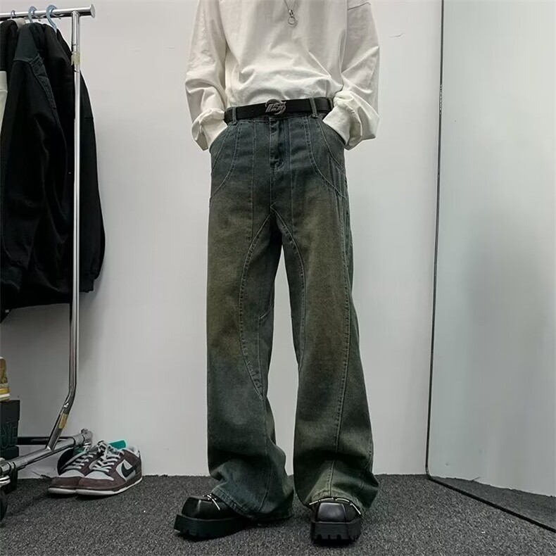 美式高街牛仔裤男韩版潮阔腿个性2024冬季ins宽松长裤RK1264-P59,男装牛仔裤,星座412-3