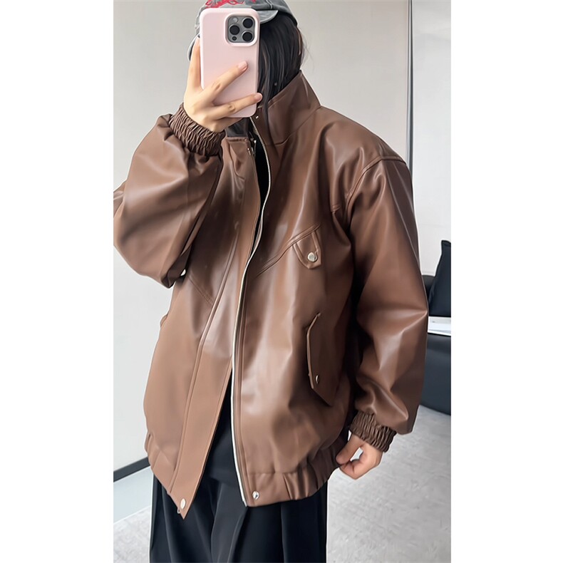 春秋款潮流痞帅设计感炸街机车pu皮情侣夹克外套25XJ55281特批55,男装夹克,电商A042