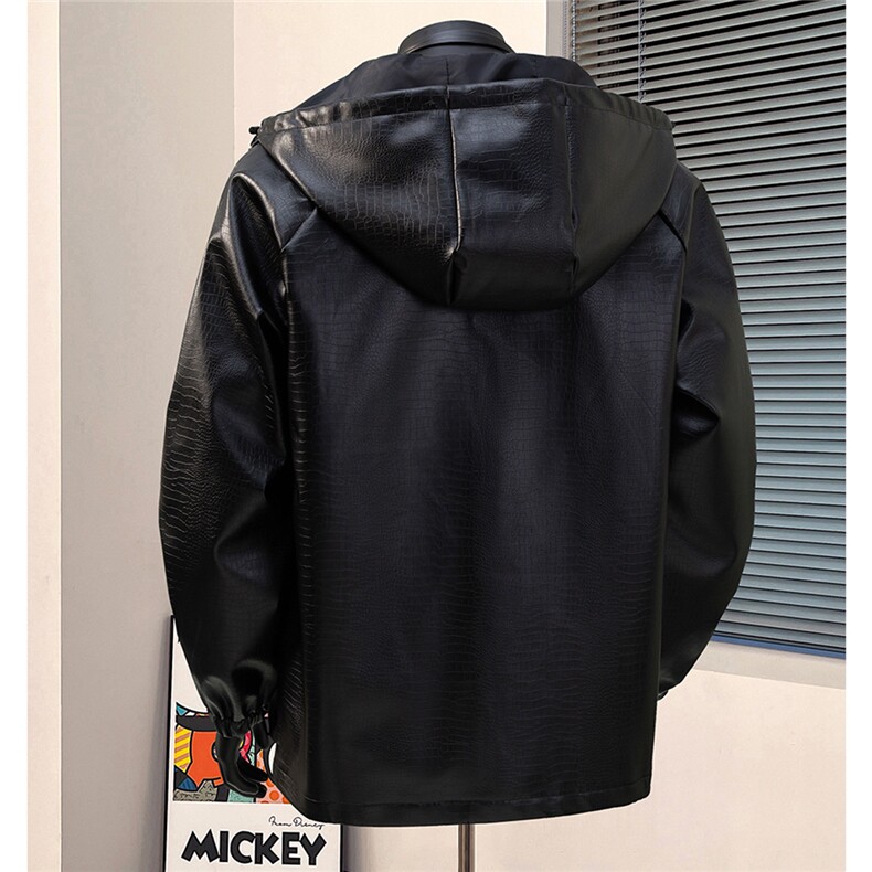 1鳄鱼纹连帽冲锋衣大码M-5XL面层：PU皮夹克男JK8744P90控128，男装夹克，星座226-2