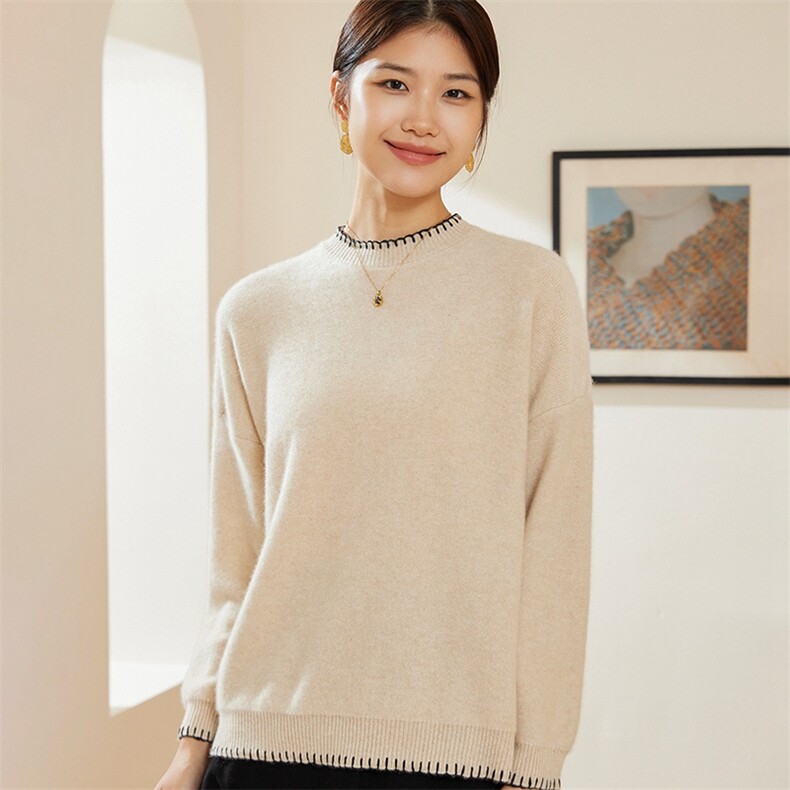 花样编制法·减龄洋气宽松圆领时尚百搭通勤羊绒衫,女装羊绒衫,澳冬特羊绒