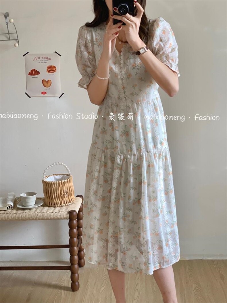 重工刺绣款韩系连衣裙，女装连衣裙，麦筱萌