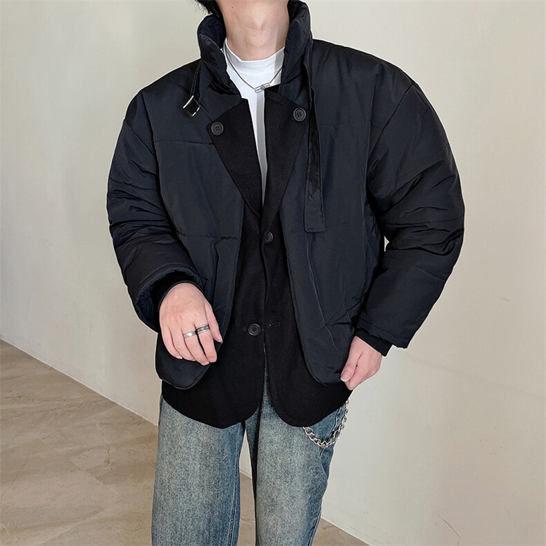 冬季新款设计款假两件小众休闲宽松棉衣男加厚棉服M103-P155控185,男装棉衣,电商B267