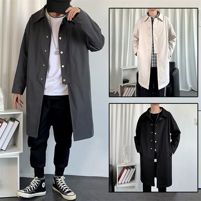 春秋季风衣男中长款大衣男翻领通勤夹克男外套F55款P85室内爆景B，男装风衣，星座401