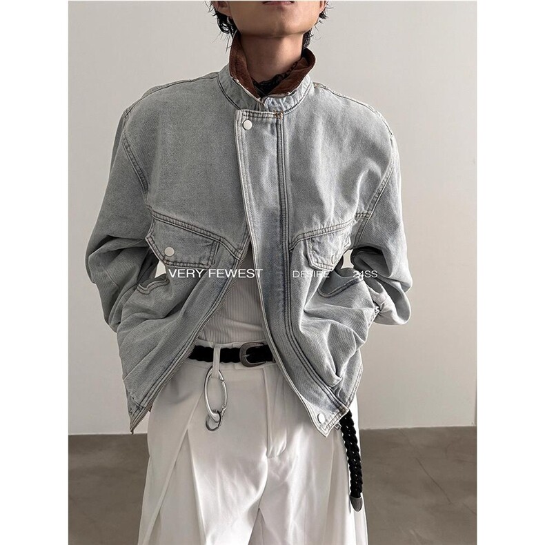1506-1/JA1801/P80潮复古怀旧浅蓝色牛仔外套男女翻领廓形夹克,男装工装外套,星座1506-1