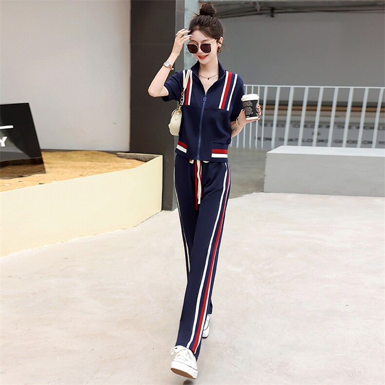 休闲运动套装女2025年新款春季时尚拼色运动服百搭女款两件套装裤,女装套装/套裙,妙形