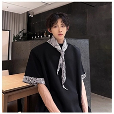 网络图现货美式重磅小众设计蛇纹拼接领巾+垫肩短袖T恤JK26-P45，男装T恤，星座715-7
