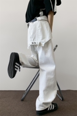 8XL-M特大码假两件牛仔裤男美式高街直通设计感背带裤子K975P68，男装牛仔裤，电商D206-1