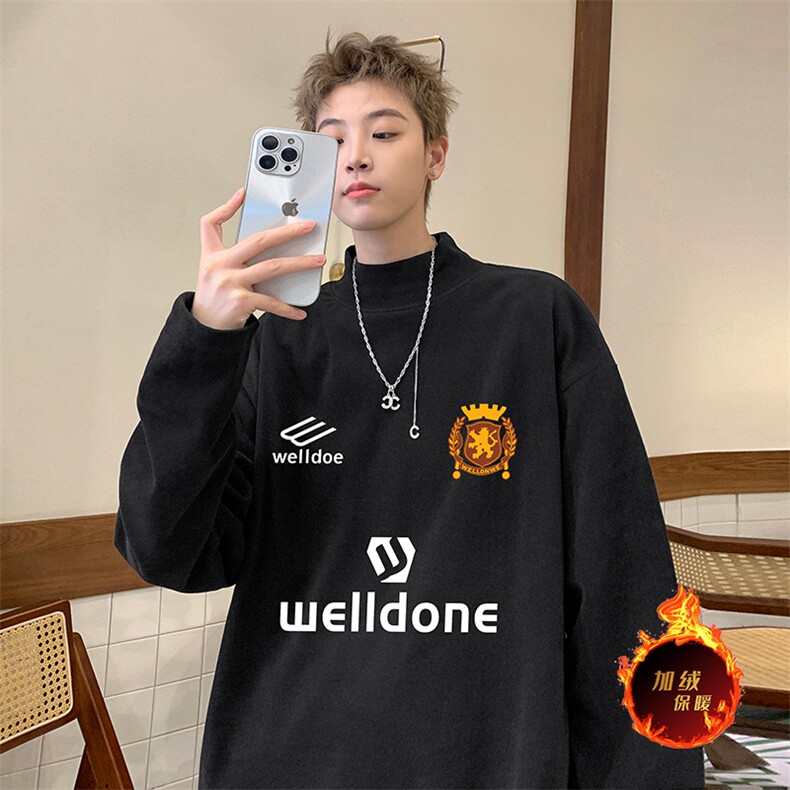 一件过冬重磅保暖针织衫德绒加绒加厚卫衣半高领打底长袖T恤DR90,男装T恤,电商A486