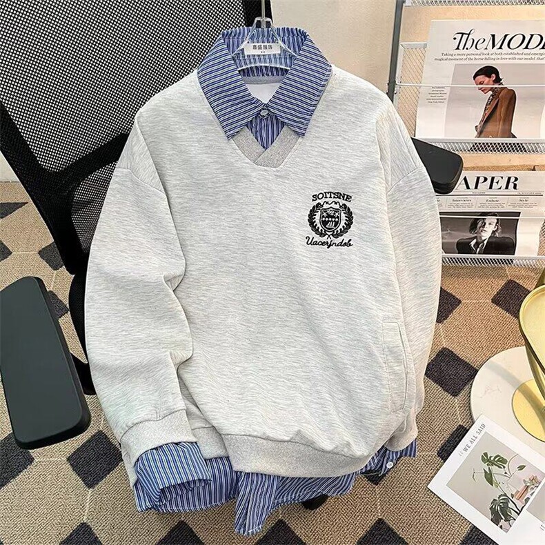 美式学院风假两件情侣卫衣男女春秋设计感长袖上衣外套WB446-P53图片