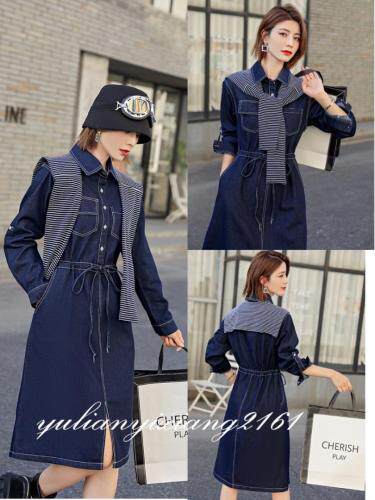 披肩牛仔连衣裙，女装连衣裙，雨恋依香