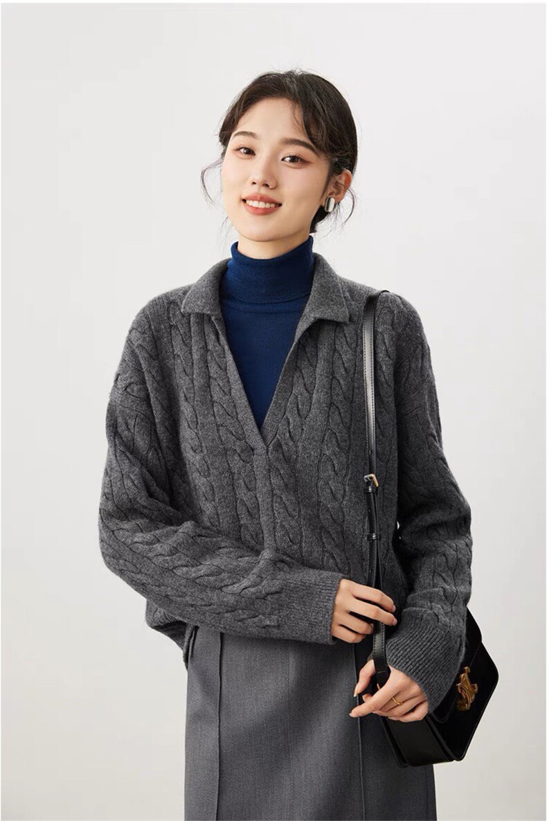 时尚女士羊毛衫大V领修身显瘦气质纯色休闲毛衣,女装羊毛衫,泰沅羊绒