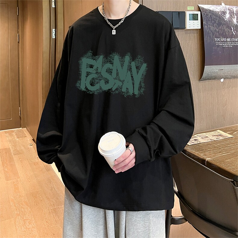 直播品质秋冬重磅潮牌嘻哈美式印花纯棉长袖T恤打底衫CT387特P28,男装T恤,电商A486