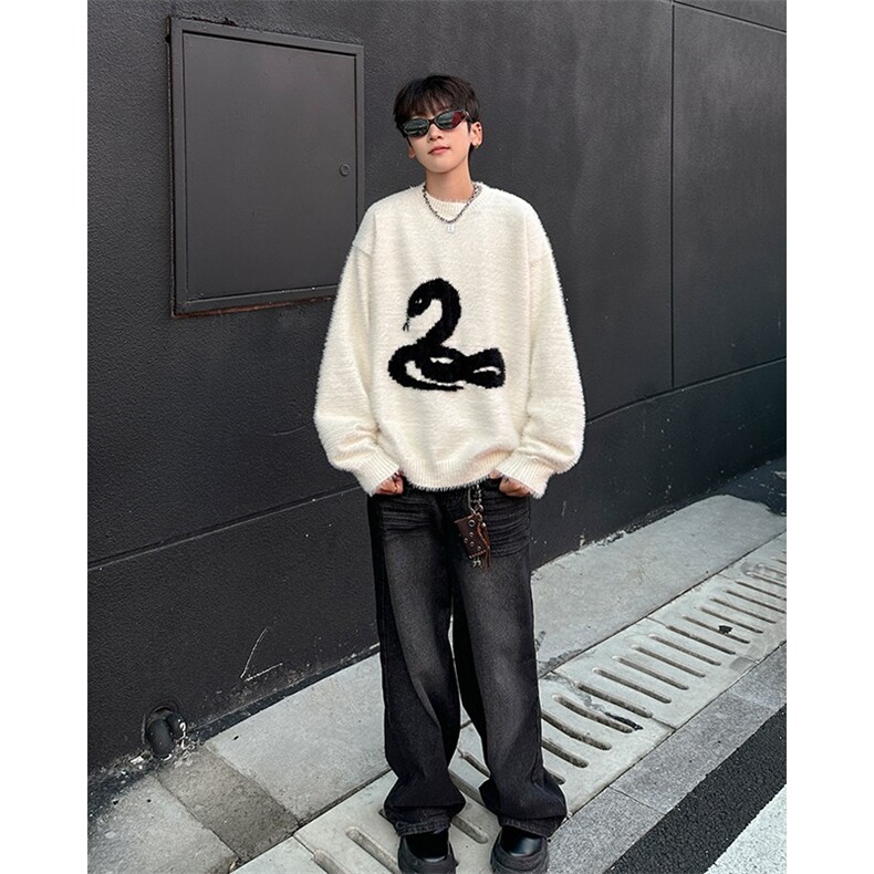美式软糯毛衣男仿貂绒休闲百搭慵懒风情侣宽松针织衫男M560/P55,男装针织衫/毛衣,星座506