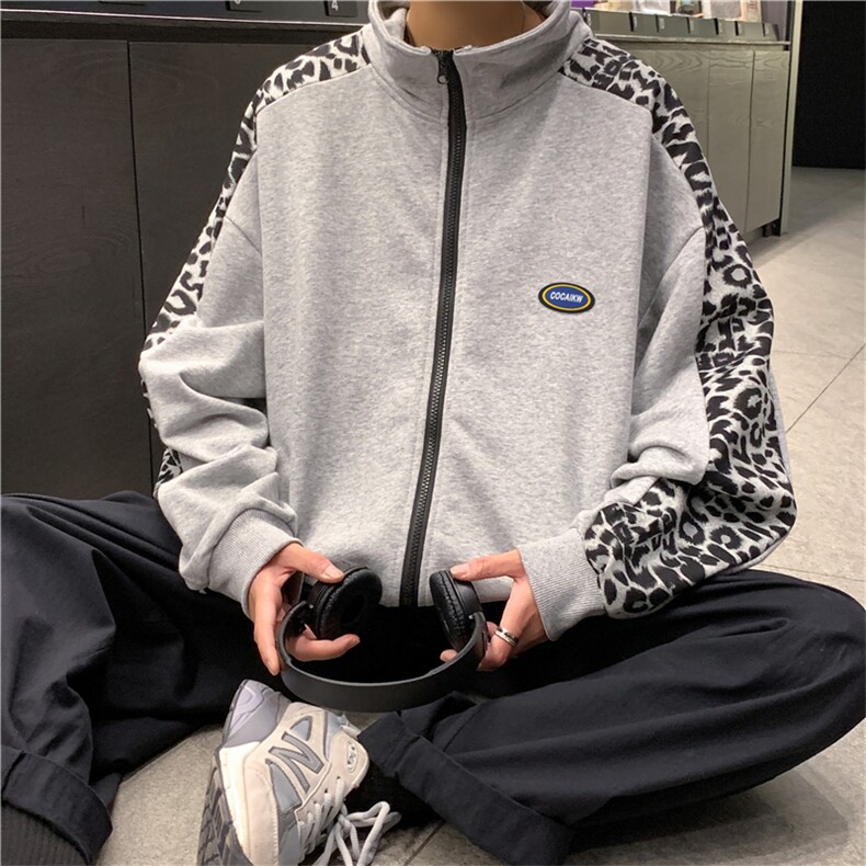 港风时尚休闲豹纹拼接外套2024秋装新款夹克男A161-JK8950-P40，男装夹克，电商A161-2