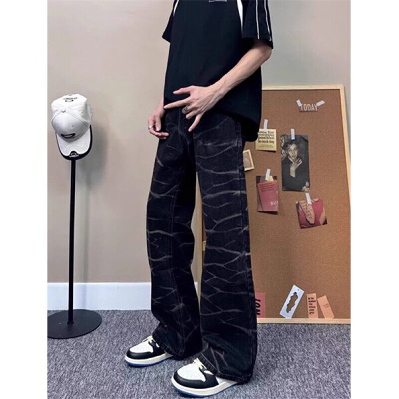 做旧波浪纹理直筒牛仔裤男vibe痞帅宽松百搭显瘦微喇叭裤N9053,男装牛仔裤,星座1116A（原606A-3）