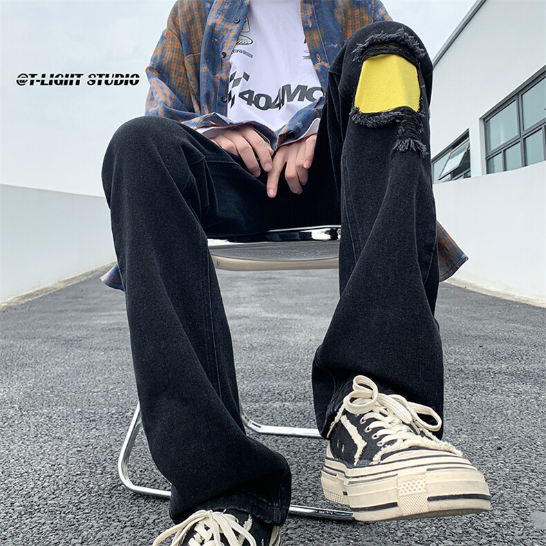 B221美式ins高街暗黑小众修身小脚破洞牛仔裤LK23012-P60控78,男装牛仔裤,电商B221