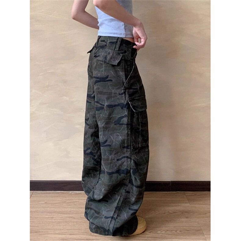 CP1257-P56美式复古多口袋迷彩工装裤女宽松直筒褶皱高级感休闲,男装工装外套,电商B323A