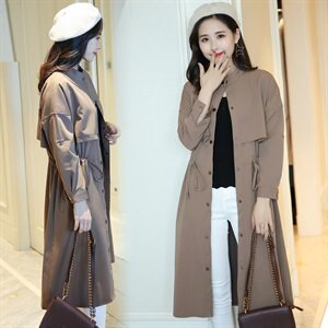 长袖中长款修身2021年春季纯色风衣显瘦个性简约百搭图片