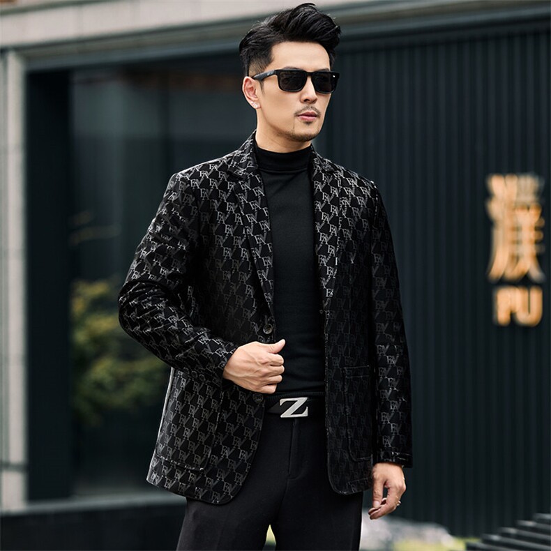 BG58002春秋新款男士海宁皮衣西服夹克绵羊皮真皮皮衣男西装，男装夹克，电商B360