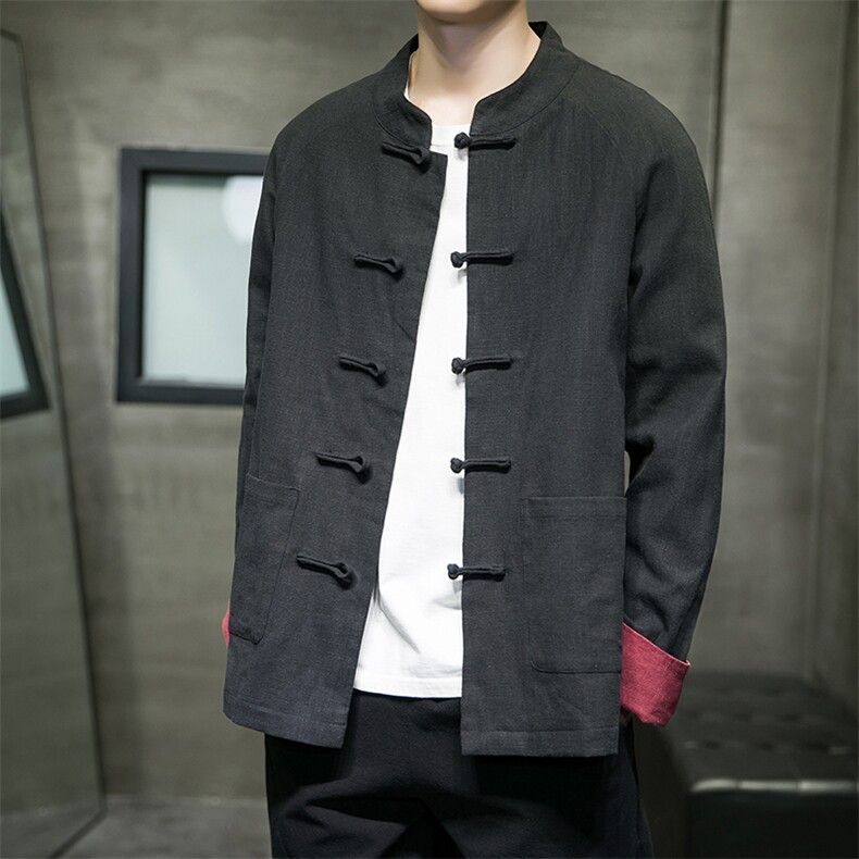 JK777^棉麻唐装男士外套春秋中老年宽松休闲服汉服,男装夹克,钱塘777(原3023)