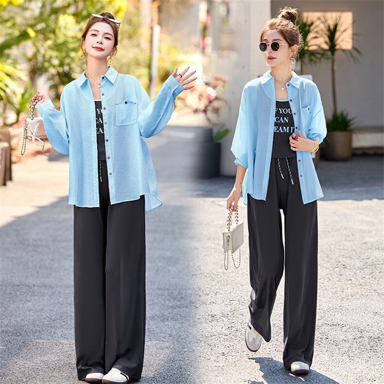 2025夏季新款防晒阔腿裤三件套,女装套装/套裙,奕可儿