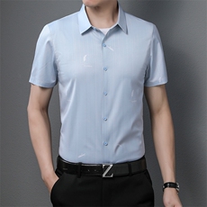 新品2024年夏季男士短袖衬衫翻领印花商务休闲中年爸爸装上衣P68，男装衬衫，钱塘6003A(原)4033A