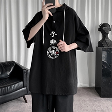 LD54070-P45连帽短袖t恤男大码胖子带帽五分袖中袖，男装T恤，电商A040