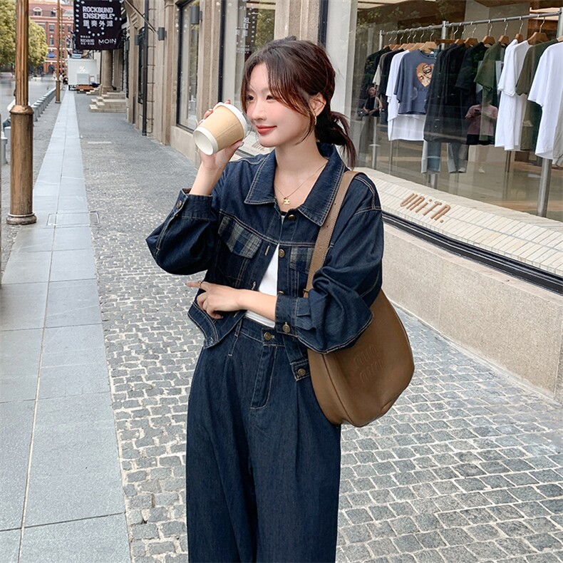 现货2025秋新款牛仔短外套+直通裤两件套8906—P1155--K218,女装套装/套裙,2C253