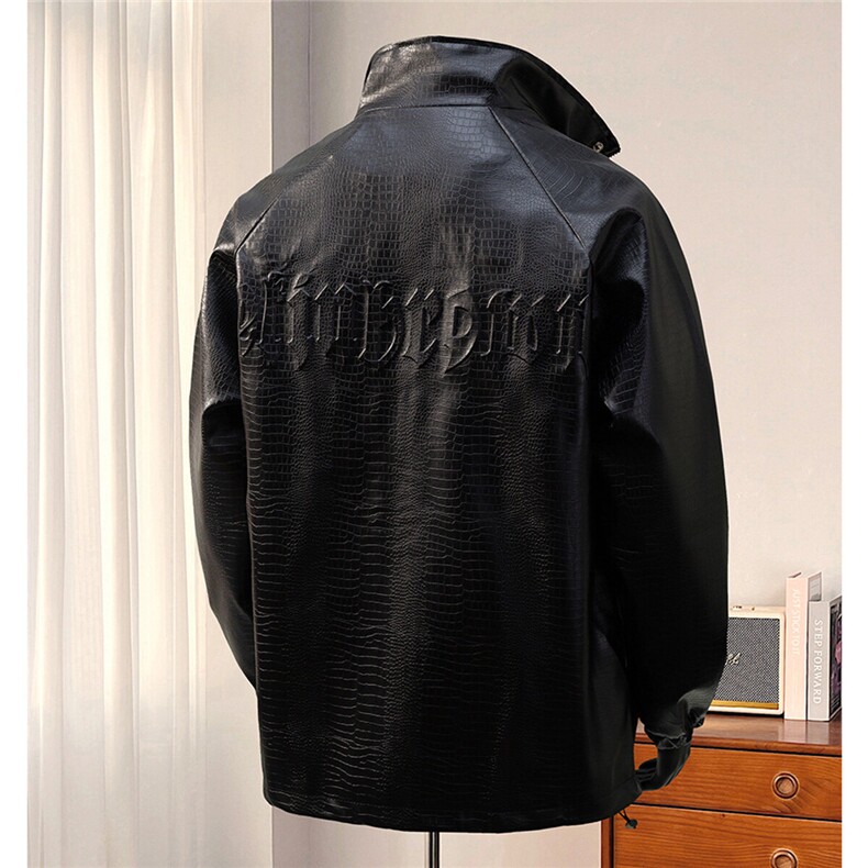 港风模特钢印夹克大码皮衣鳄鱼纹情侣皮衣男外套JK8749P90控128，男装夹克，星座227-7