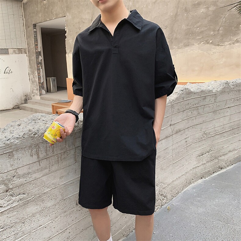 夏季男士套装潮流短袖T恤翻领中国风帅气休闲两件套DS778TP55,男装T恤,电商A102