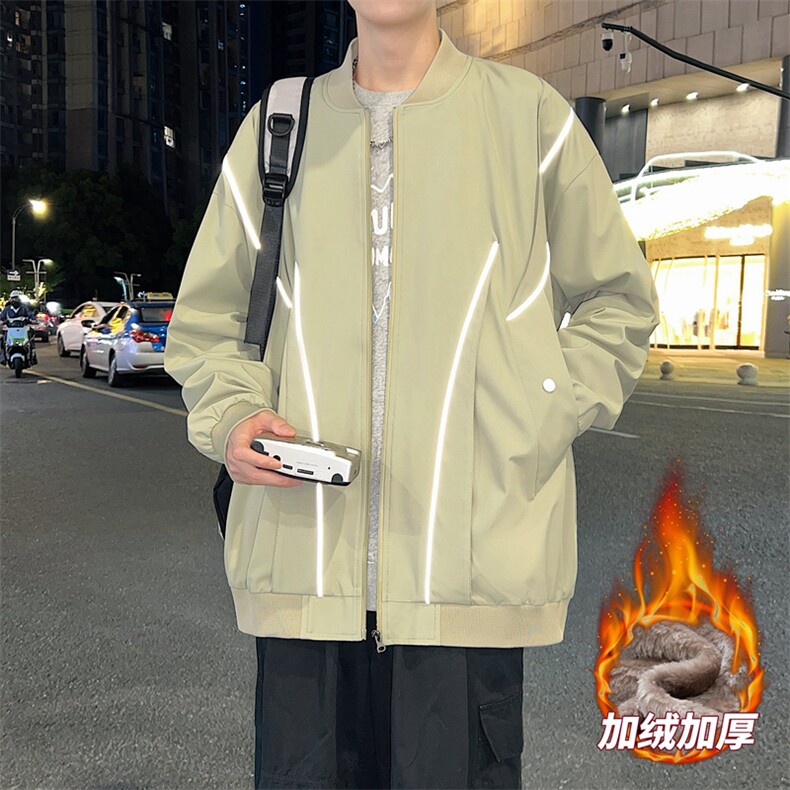 加绒加厚外套男女款放光条棒球服情侣飞行夹克JK0238-P73加绒P83,男装夹克,星座308B-2