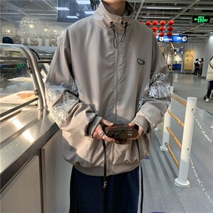 新款潮流潮牌立领夹克原宿风拼接宽松百搭外套 现货 W573-P50图片
