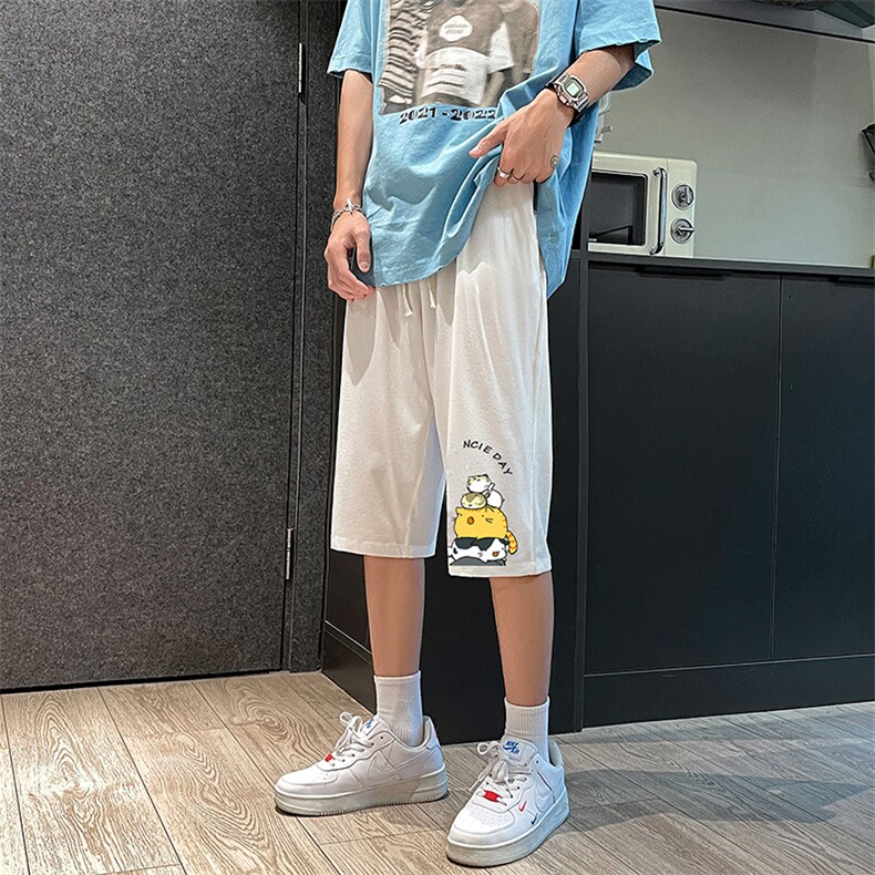 QK72090-P25冰丝七分裤男大码速干短裤男五分裤港风,男装休闲裤,电商A040