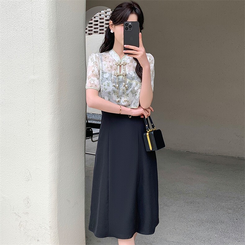 2025年夏季新款提花蕾丝复古件两件套连衣裙，女装连衣裙，心心服饰