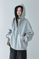 美式复古撞色连帽卫衣外套女春秋2025新款春季宽松百搭拉链开衫潮，女装短外套，星座218-8