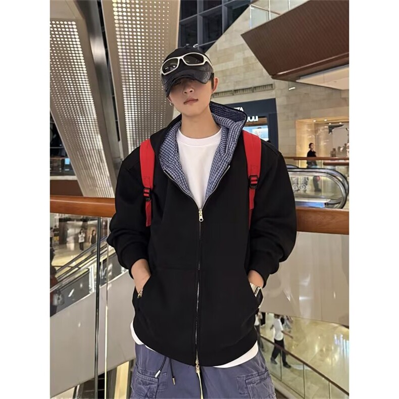 灰色开衫卫衣男美式连帽cleanfit春季宽松情侣款外套夹克上衣YT09，男装夹克，星座310B-2