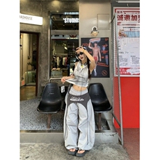 美式设计感撞色绑带弯刀裤2025街头嘻哈跳舞裤速干伞兵裤B309-P52，男装休闲裤，星座1001-1
