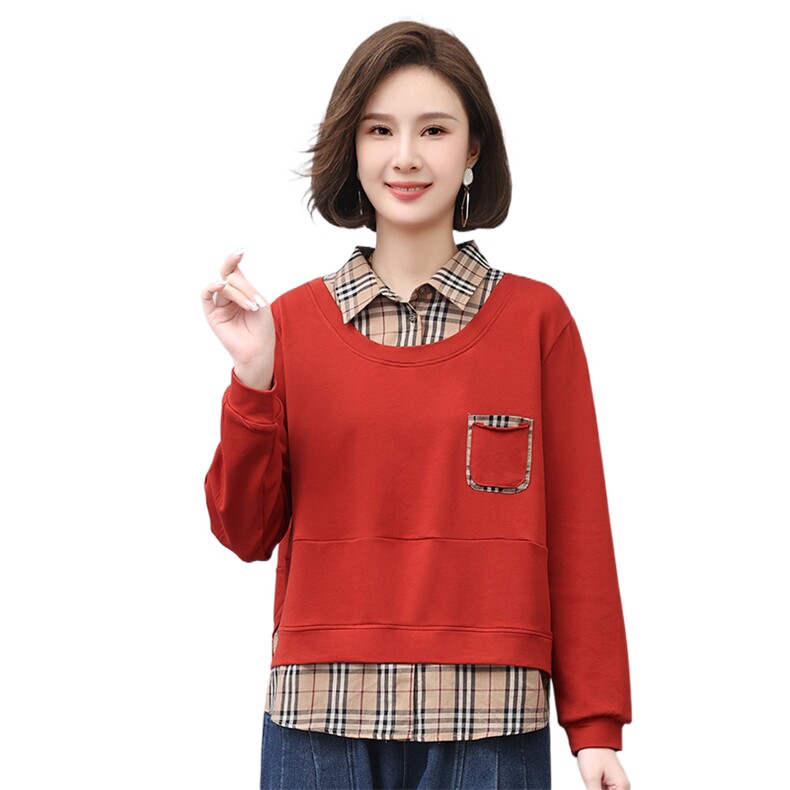 时尚宽松加厚保暖女装卫衣舒适百搭格子拼接设计适合秋冬季节穿着,女装卫衣/绒衫,叶笙衣