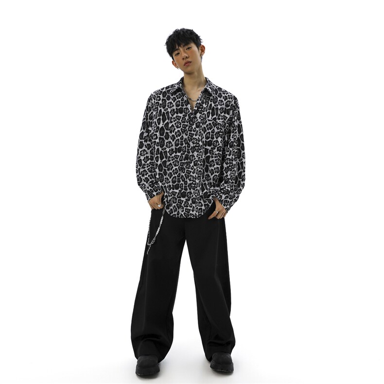 无影墙豹纹长袖衬衫大码M-5XL100%聚酯纤维衬衫男CS78728P35控58,男装衬衫,星座226-1
