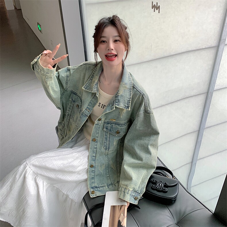 秋款现货复古宽松牛仔外套2C090-1051-P135-K188,女装短外套,2C090