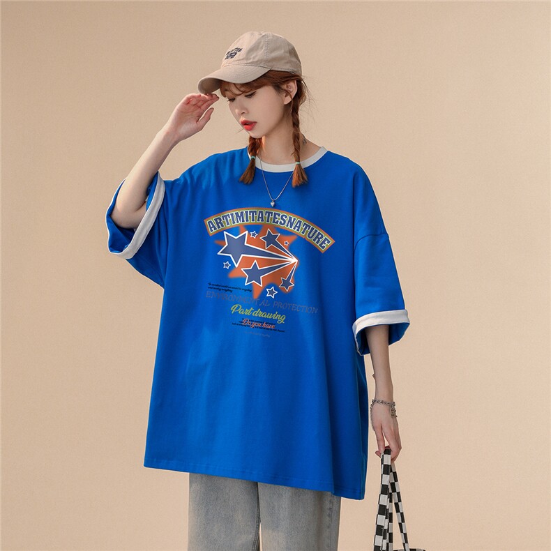 中性风2023新款夏季五角星字母印花情侣短袖T恤T262P35控58,男装T恤,A247A