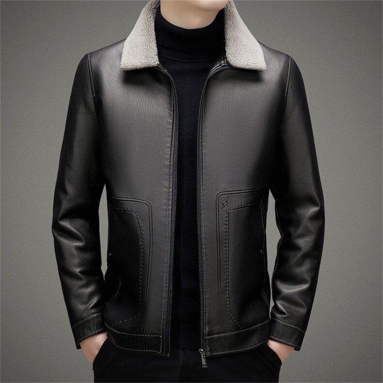 V3170钱塘2020-3新款时尚休闲冬季厚款中年男士皮衣夹克外套P215，男装皮衣，钱塘207-3