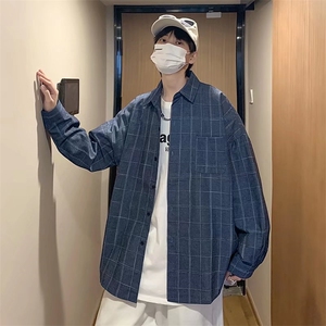 长袖格子衬衫春款男港风潮流C015P30图片