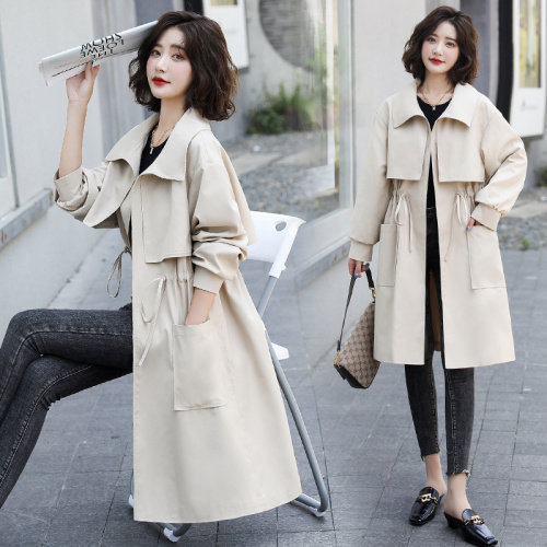 风衣外套女2025新款春秋中长款小个子休闲今年流行爆款超火大翻领，女装风衣，沫晗依美