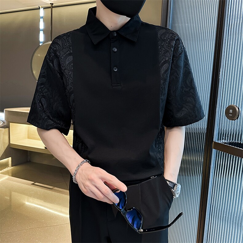 2025春季新款T恤高品质提花拼接翻领短袖T恤小伙上衣901T57-P58,男装T恤,星座901