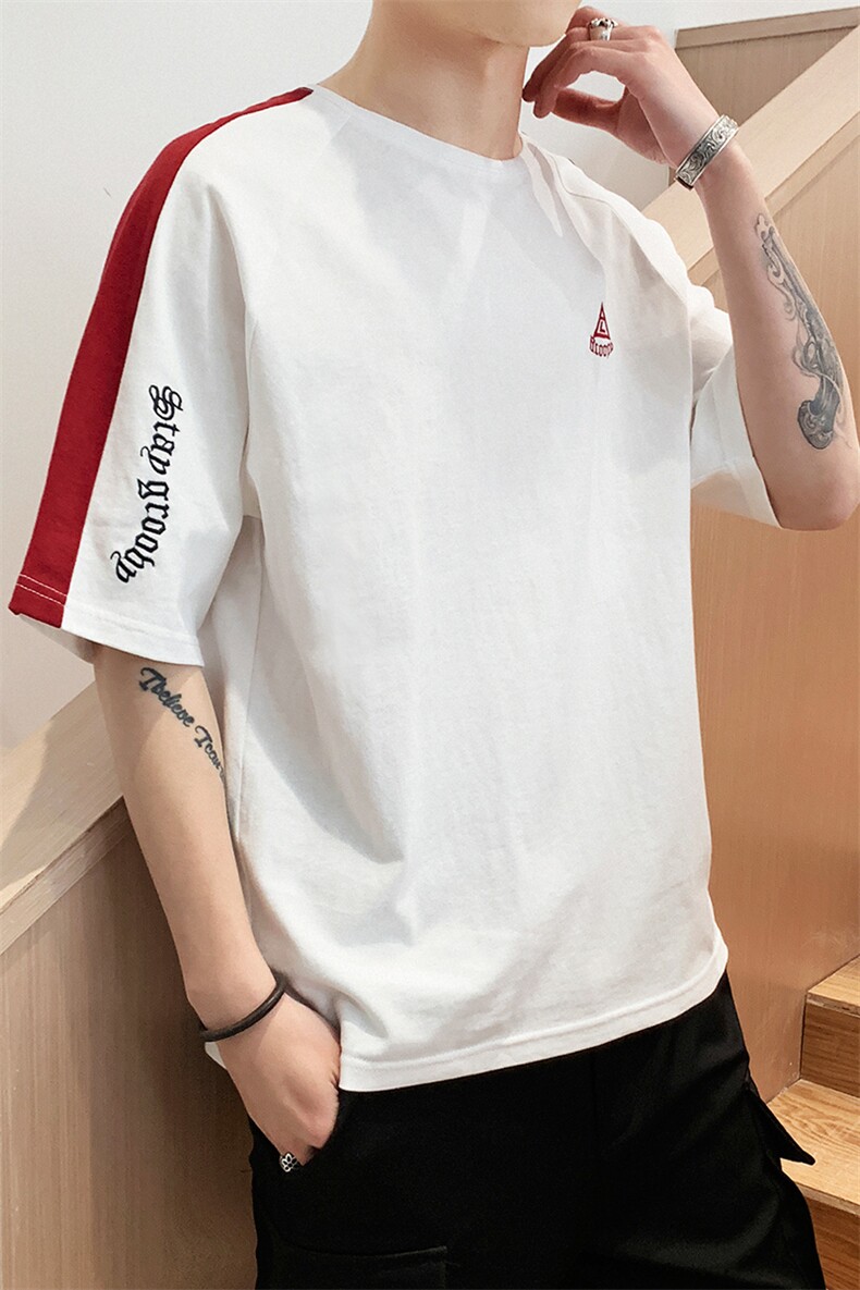 chic韩版短袖男夏季潮流插肩袖拼色圆领个性刺绣T恤上衣DS350TP25,男装T恤,电商A102