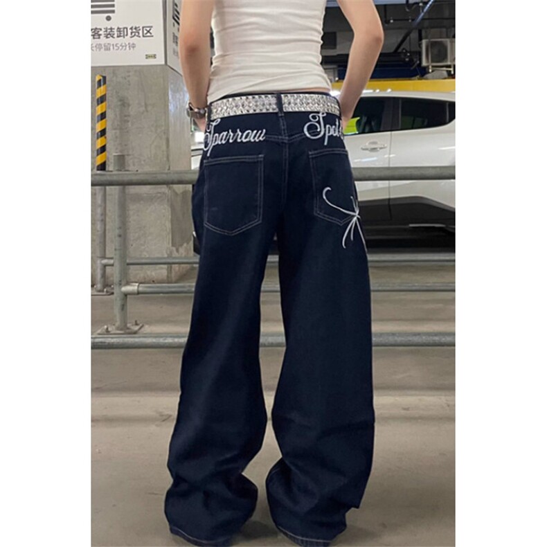 覆古字母刺绣牛仔裤男女宽松休闲百搭显瘦直筒长裤N56,男装牛仔裤,星座1116A（原606A-3）
