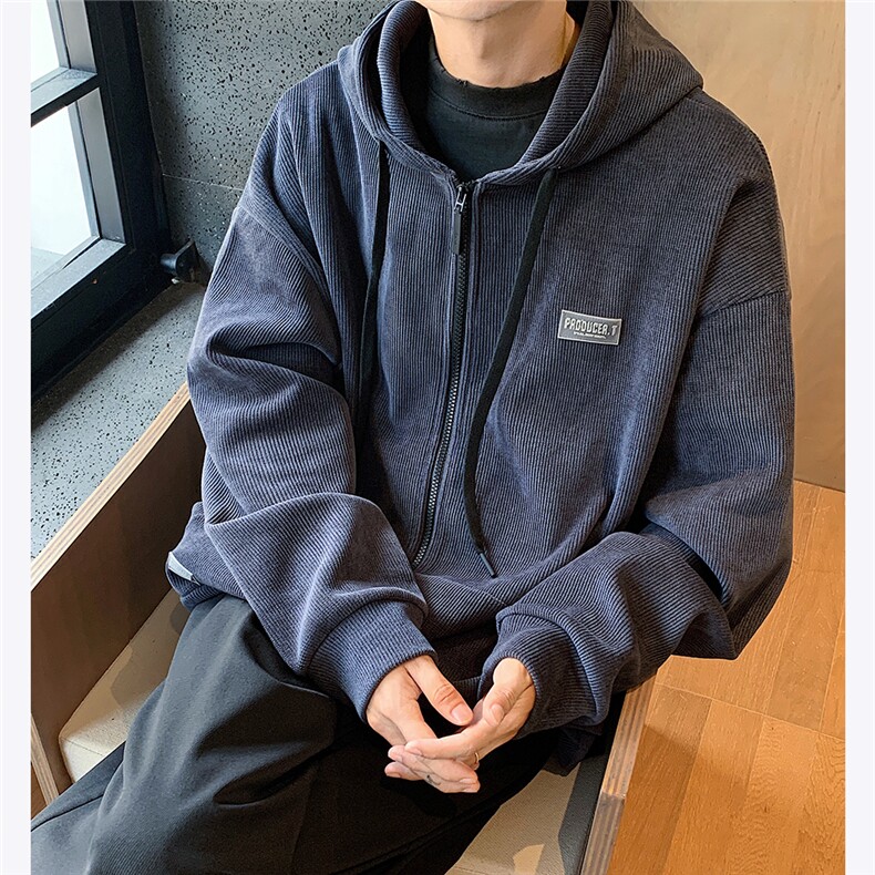 主推灯芯绒外套男复古美式连帽开衫卫衣秋季夹克潮流P88,男装夹克,电商C306-1